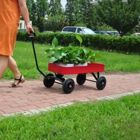 Garden cart Reuniong Railing, solid Wheels, All Terrain Cargo Wagon with 280lbs Weight Capacity, Red
