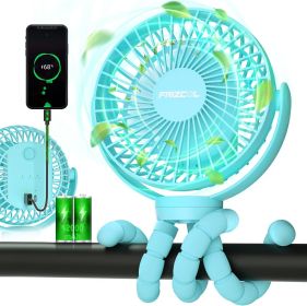 Portable Stroller Fan, Use As Power Bank, 65H 12000mAh Battery Operated Fan Flexible Tripod Baby Car Seat Fan with Timming, Personal Mini Handheld/Des (Color: Blue)