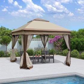 Outdoor 11x 11Ft Pop Up Gazebo Canopy With Removable Zipper Netting,2-Tier Soft Top Event Tent,Suitable For Patio Backyard Garden Camping Area,Coffee (Color: Coffee)